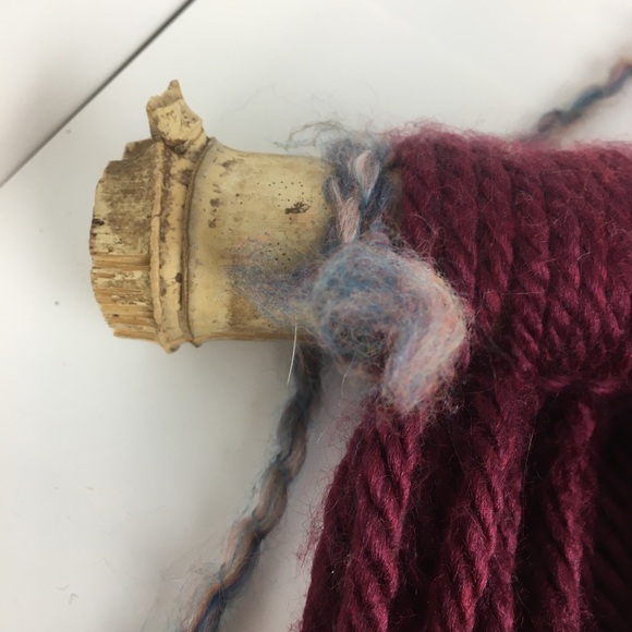 Boho Yarn Tapestry Bamboo Wall Hanging Blue Burgandy Rainbow Hand Crafted - Picture 4 of 9